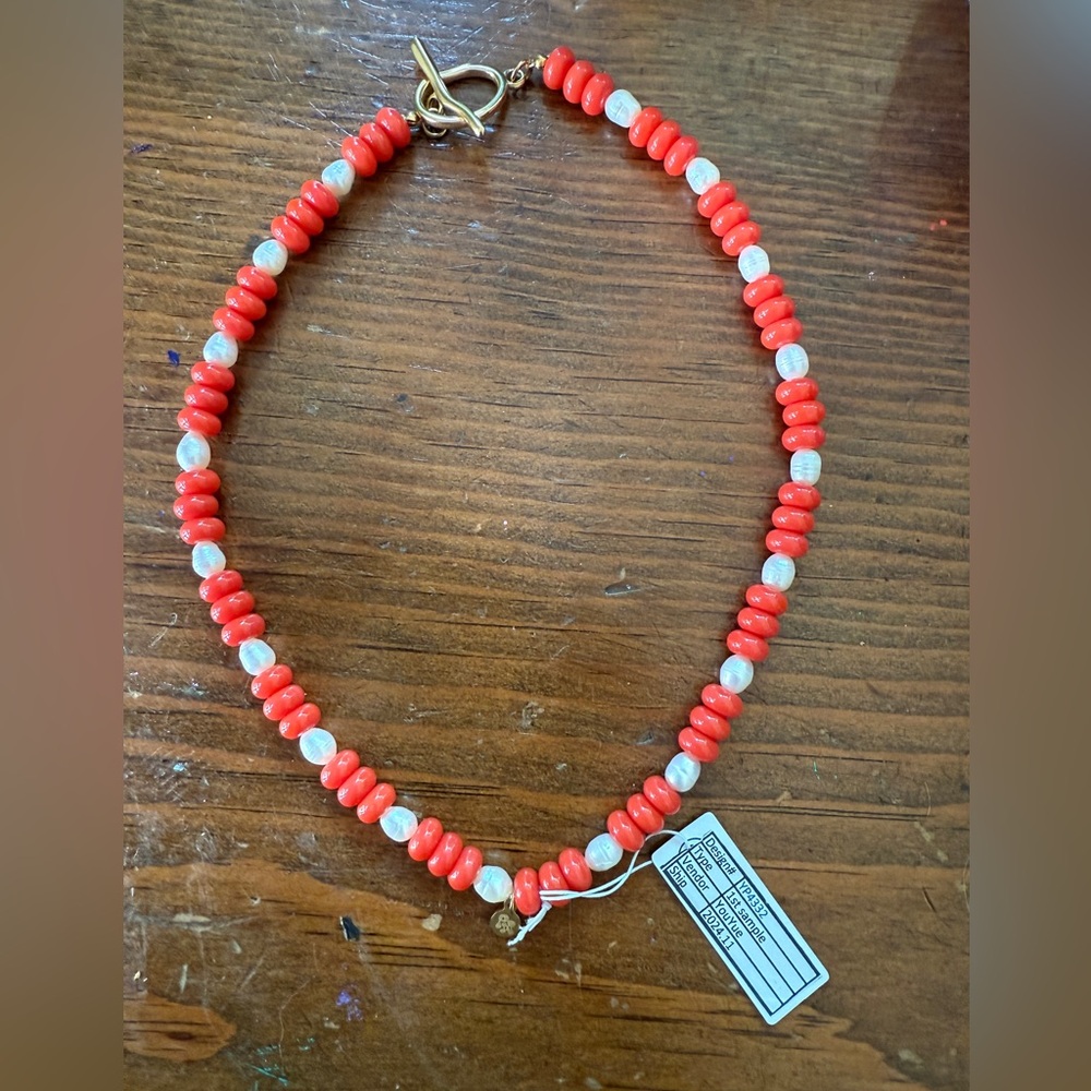Orange and White Beaded Necklace